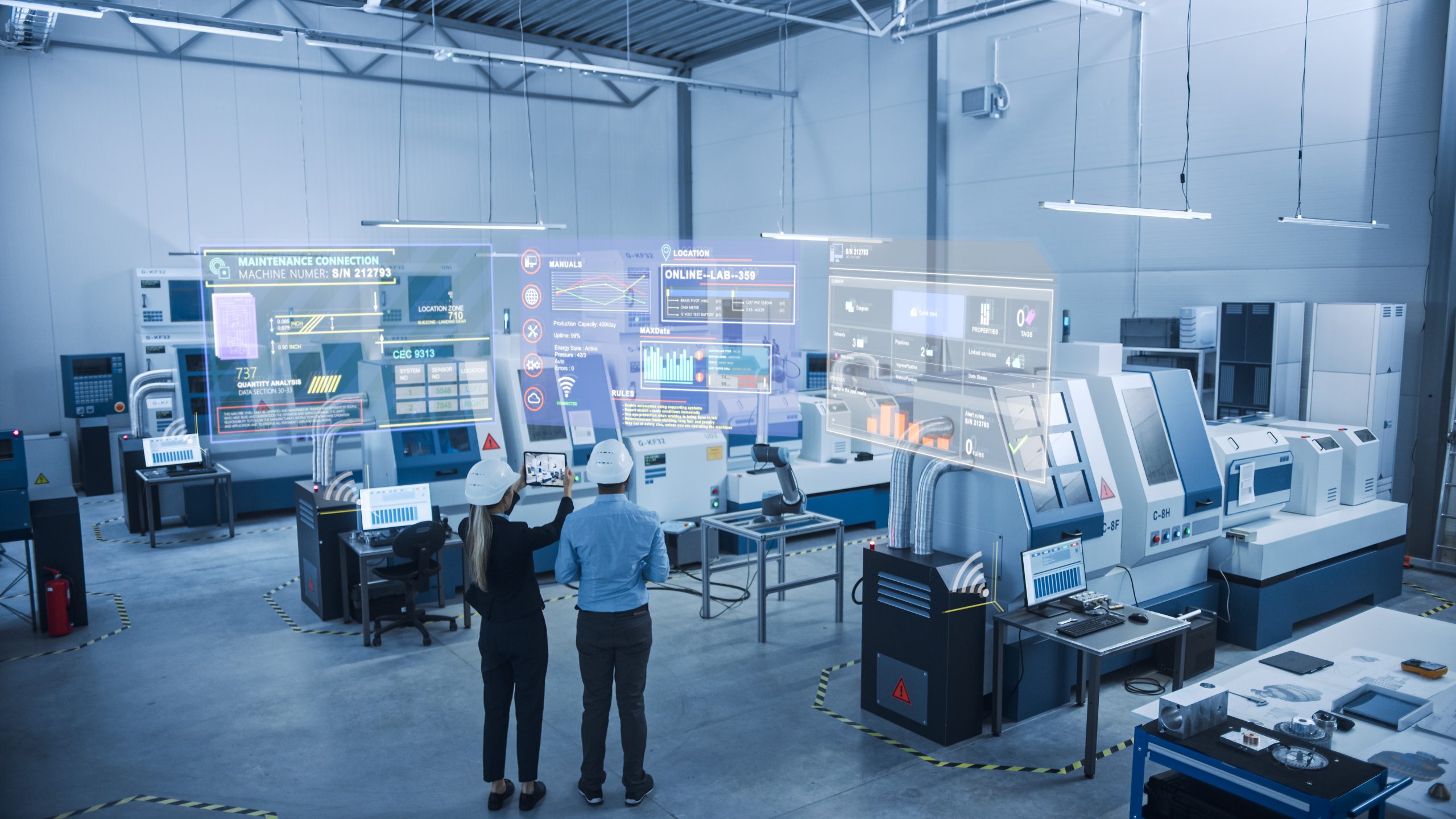 Industry 4.0 Factory: Two Engineers Uses Digital Tablet Computer